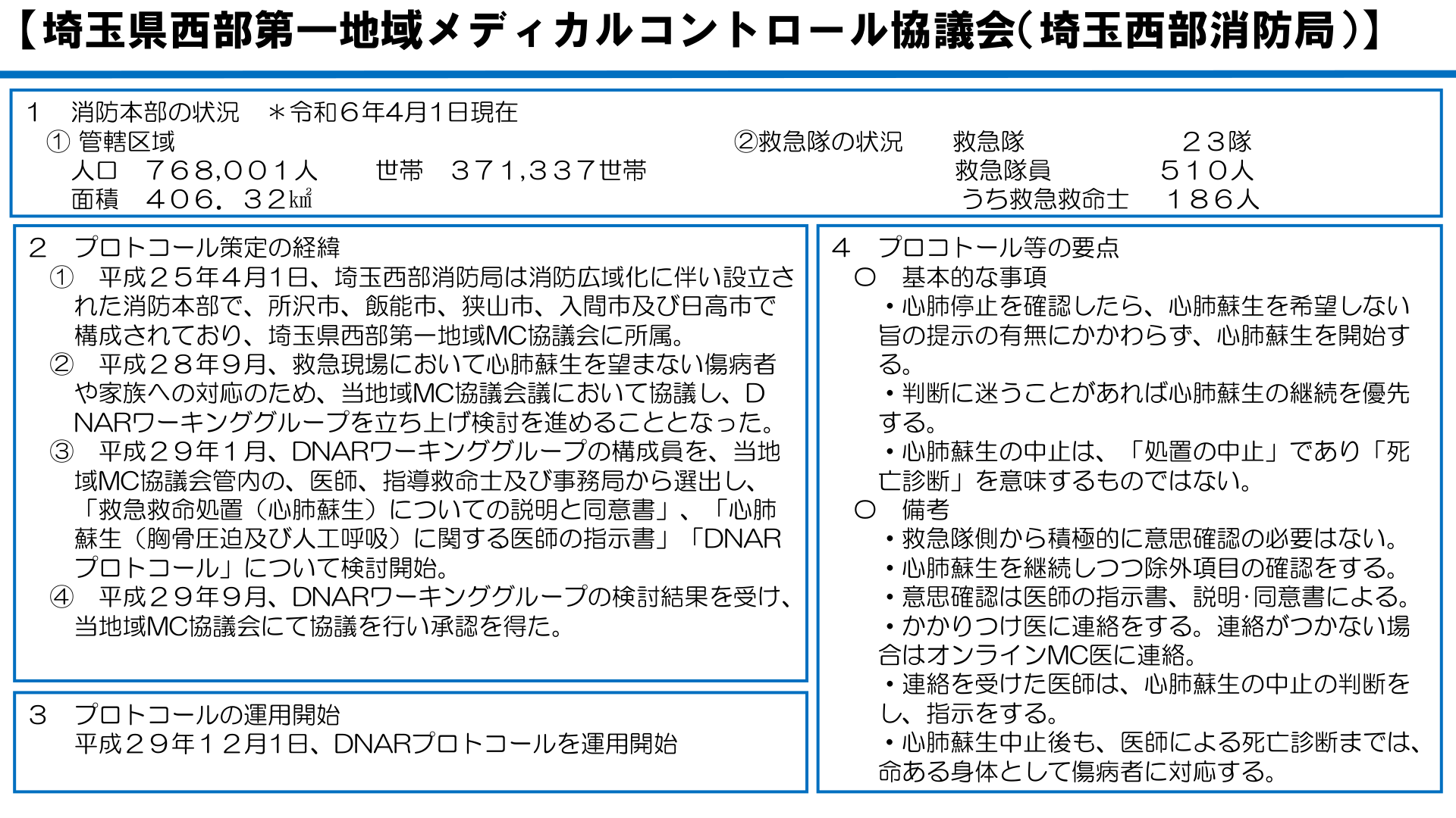 埼玉県西部第一地域メディカルコントロール協議会（埼玉西部消防局） 取組み事例